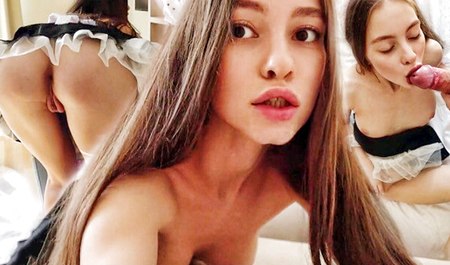 Das Dienstmädchen betrank sich ein wenig und gab sich dem Zimmerbesitzer hin, damit er sich nicht beschweren würde